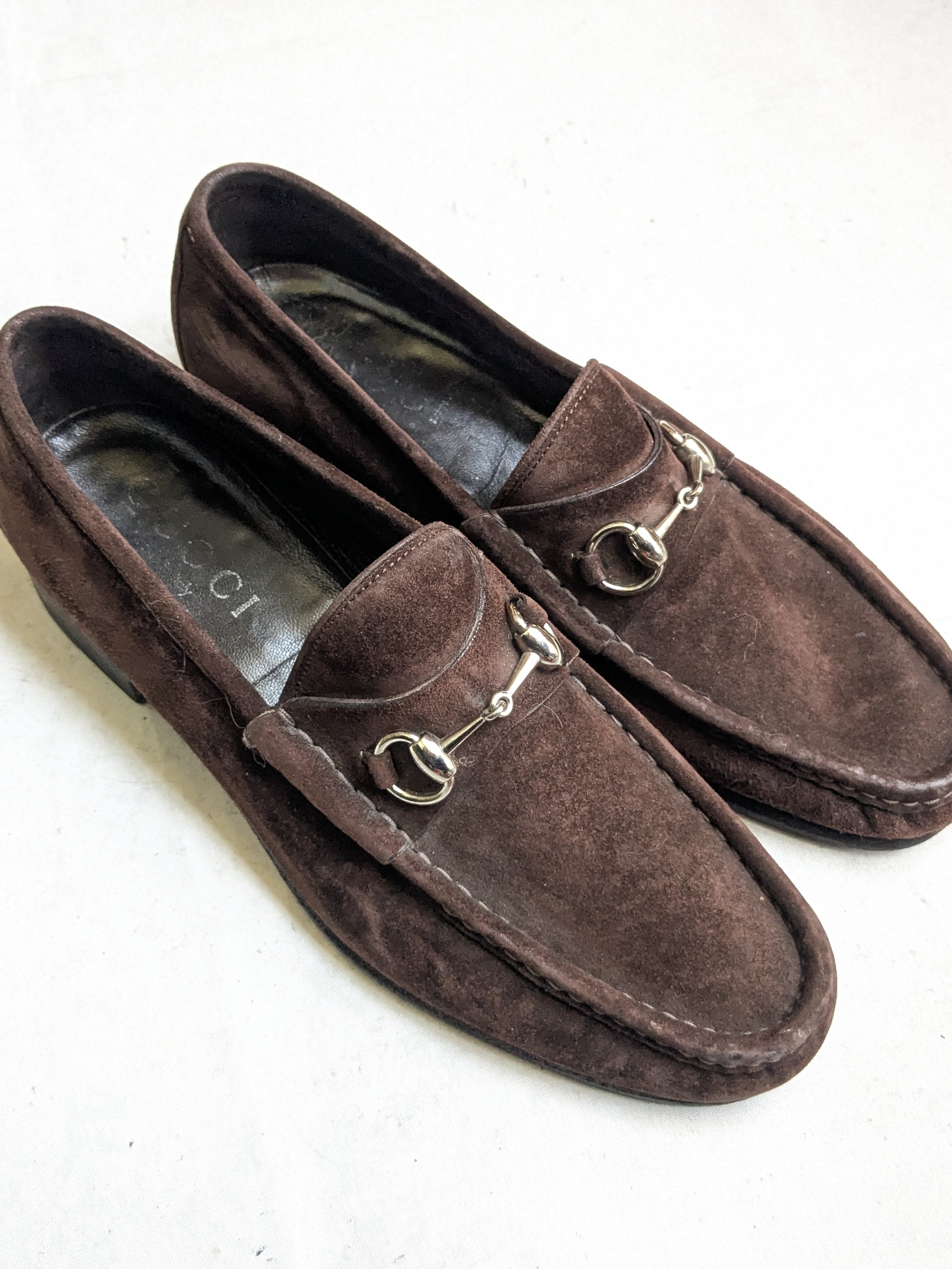 Gucci Horsebit Loafers Brown Suede Men 9.5 D Leather Slip Ons